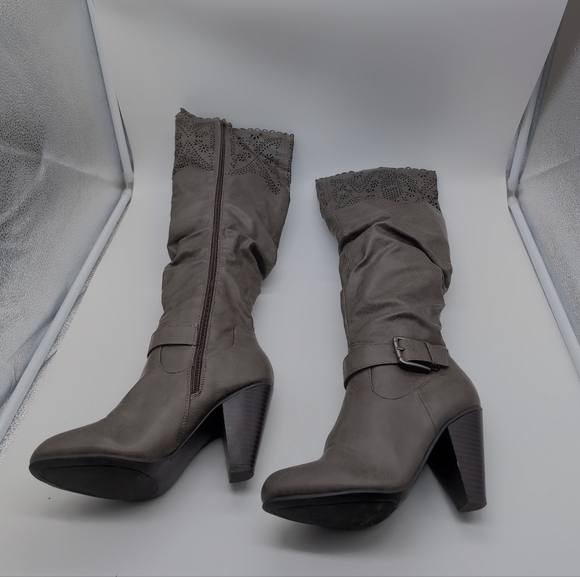 Women's Gray Just Fab Cut work Heeled Boots Ehrina Sz 7.5 - Picture 3 of 7